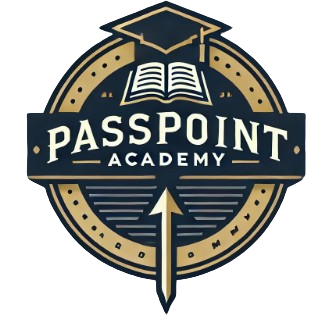 PassPoint Academy Africa logo featuring an open book icon in orange and white, representing knowledge, growth, and African education resources for educators and learners
